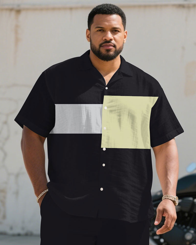 Big & Tall Black Gray Colorblock T-Shirt Shorts Set for big men view 2