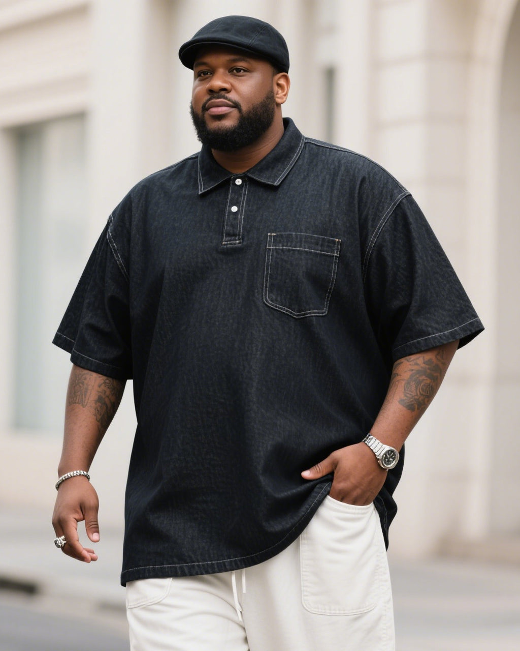 Big & Tall Denim Short Sleeve Shirt for big men view 2