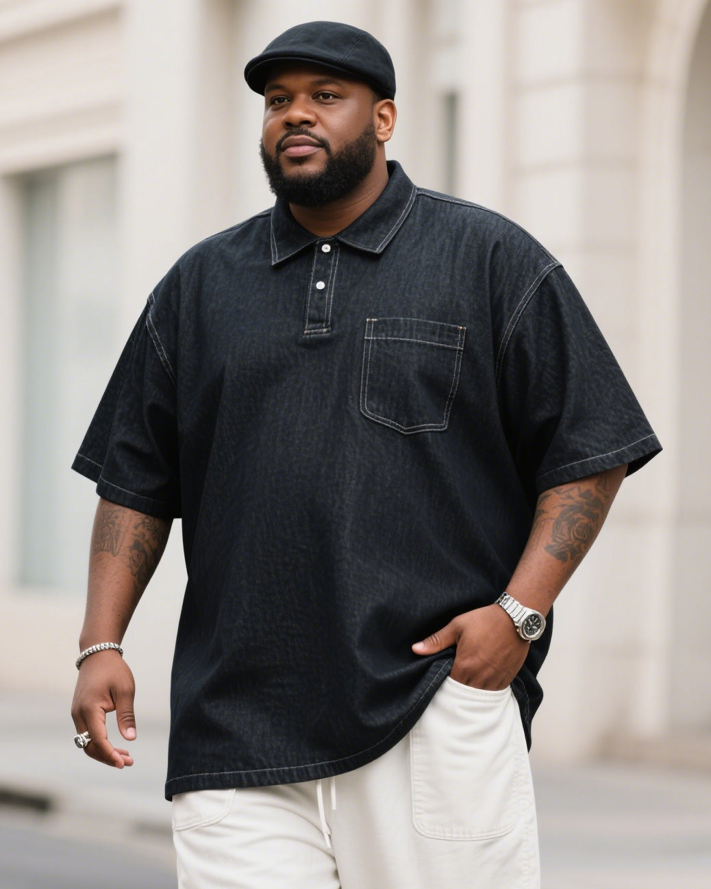Big & Tall Denim Short Sleeve Shirt for big men view 2