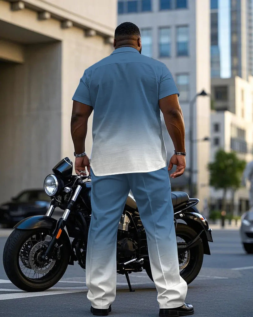 Big & Tall White Blue Gradient T-Shirt Pants Set for big men view 4
