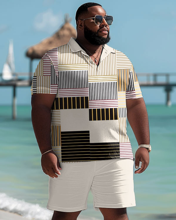 Big & Tall Geometric Graphic T-Shirt Shorts Set for big men view 1
