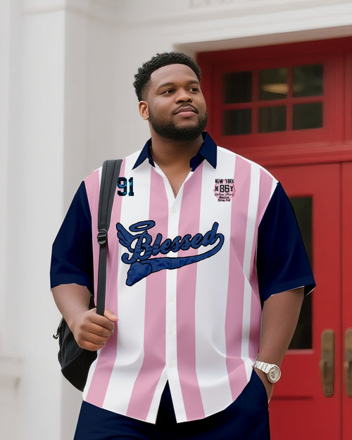 Big & Tall Striped T-Shirt Shorts Set for big men view 2