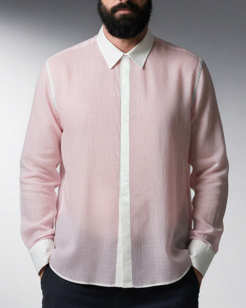 Big & Tall Pink Solid Color Long Sleeve Shirt for big men view 2