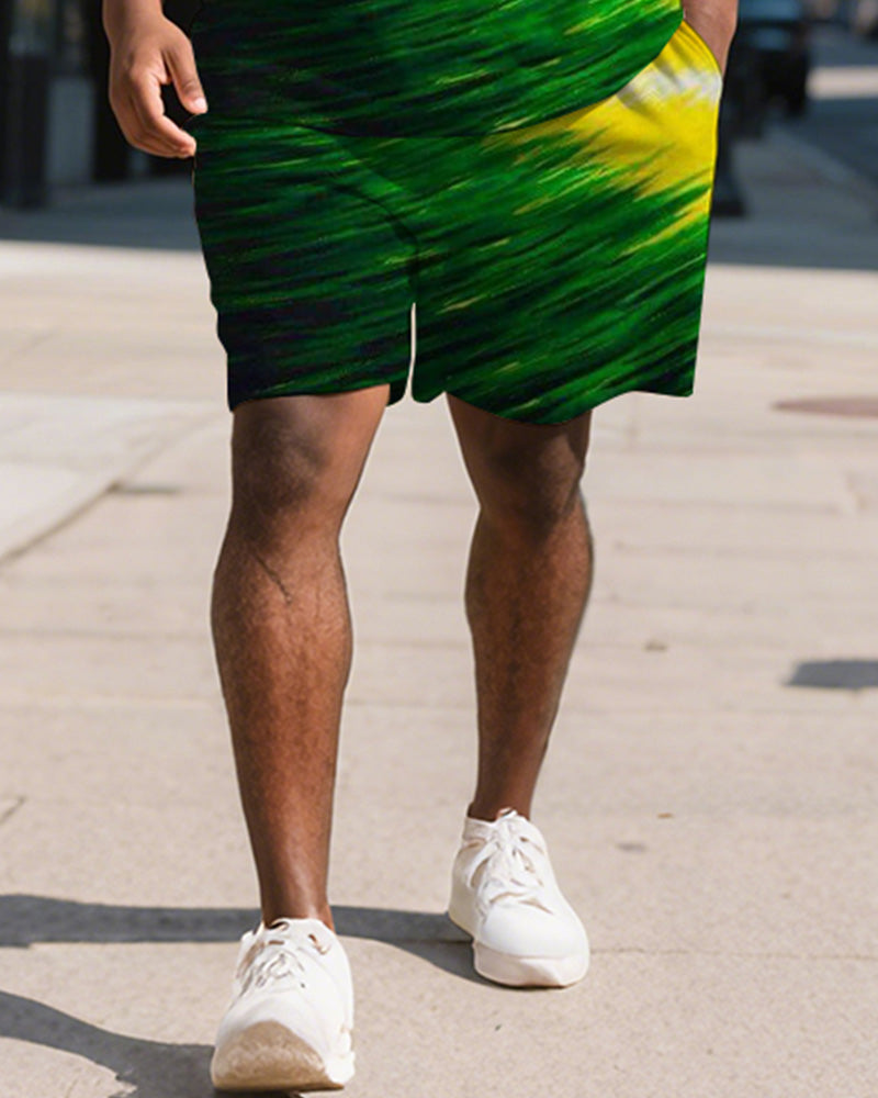Big & Tall Red Green Gradient Polo Shorts Set for big men view 3
