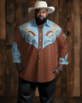 Big & Tall Western Denim Graphic Long Sleeve Shirt for big men