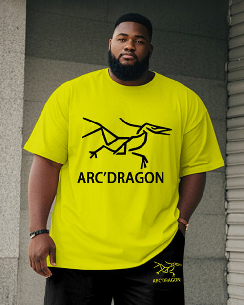 Big & Tall Yellow Graphic Graffiti T-Shirt Shorts Set for big men view 2