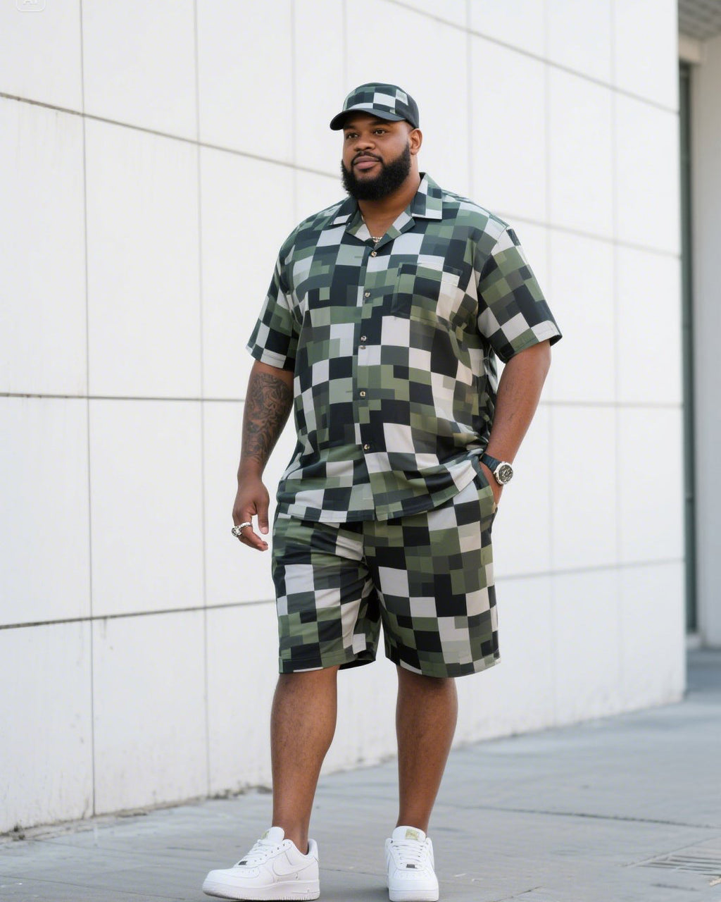 Big & Tall Camouflage T-Shirt Shorts Set for big men view 1
