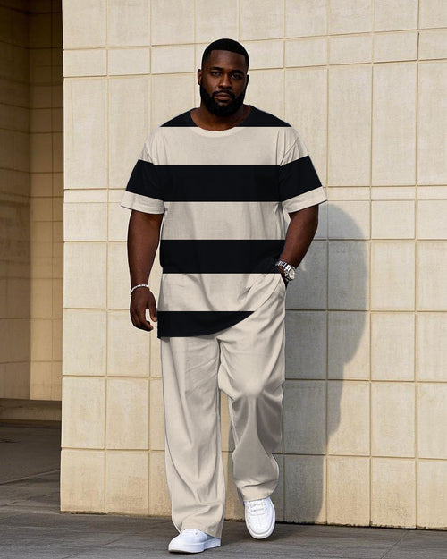 Big & Tall Striped T-Shirt Pants Set for big men view 1