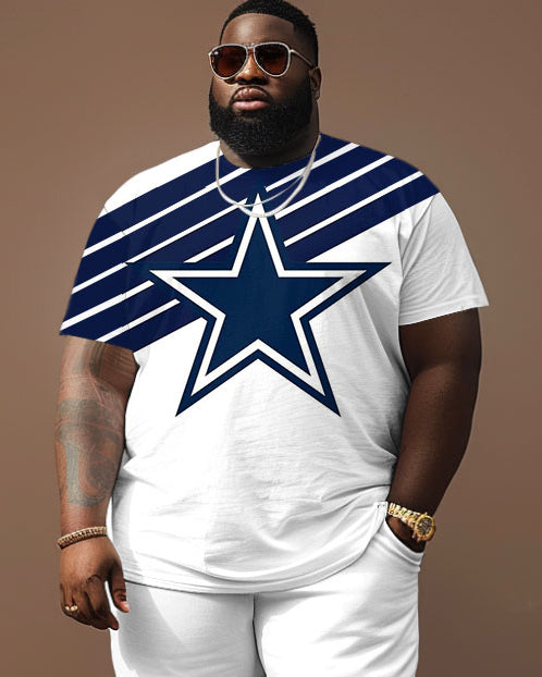 Big & Tall Blue Western T-Shirt Shorts Set for big men view 2