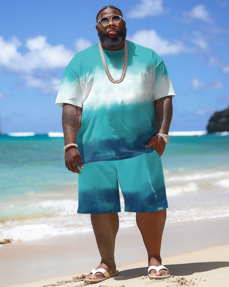 Big & Tall Hawaiian Gradient T-Shirt Shorts Set for big men view 2
