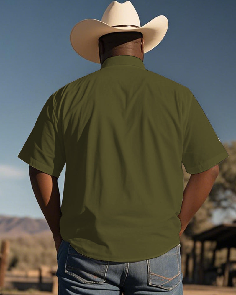 Big & Tall Green Western Graphic Short Sleeve Shirt for big men view 2