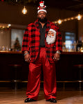 Big & Tall Black Red Plaid Two-piece Set for big men view 1