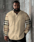 Big & Tall Colorblock Plaid Graphic Long Sleeve Shirt for big men
