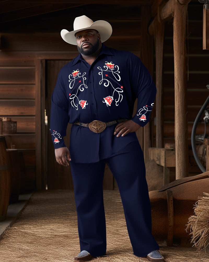 Big & Tall Western Denim Floral Two-piece Set for big men view 1