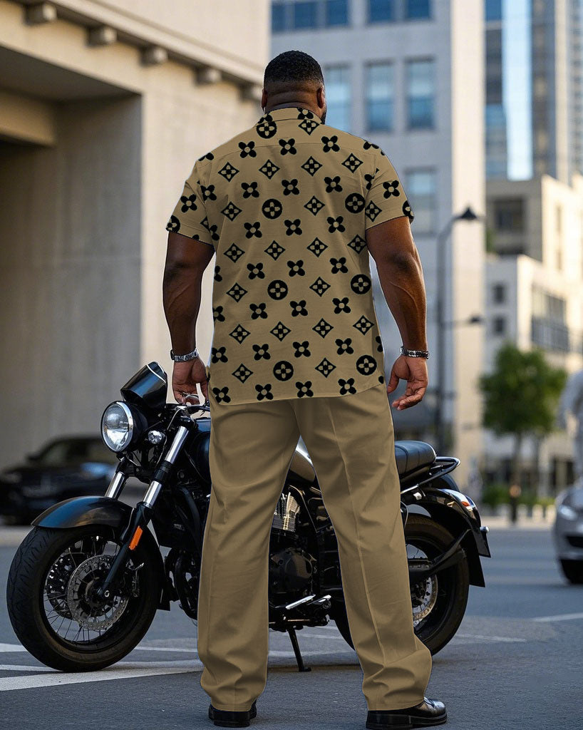 Big & Tall Khaki Business Casual T-Shirt Pants Set for big men view 4