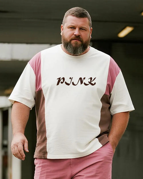 Big & Tall Pink Geometric Graphic T-Shirt Shorts Set for big men view 2