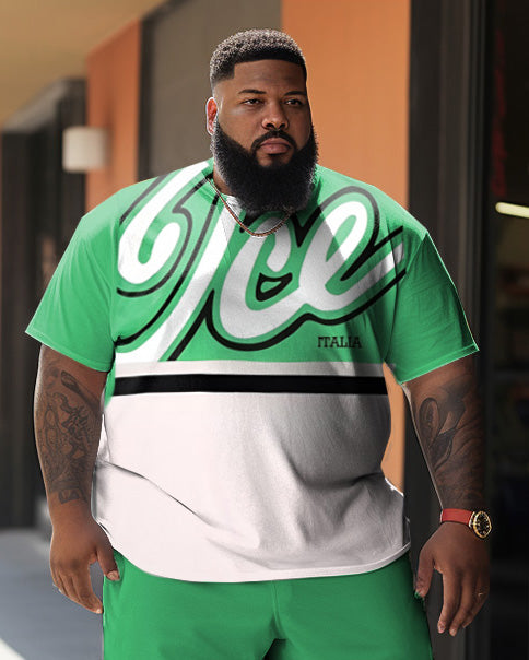 Big & Tall Green Colorblock T-Shirt Shorts Set for big men view 2