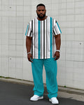 Big & Tall Blue Striped T-Shirt Pants Set for big men view 1
