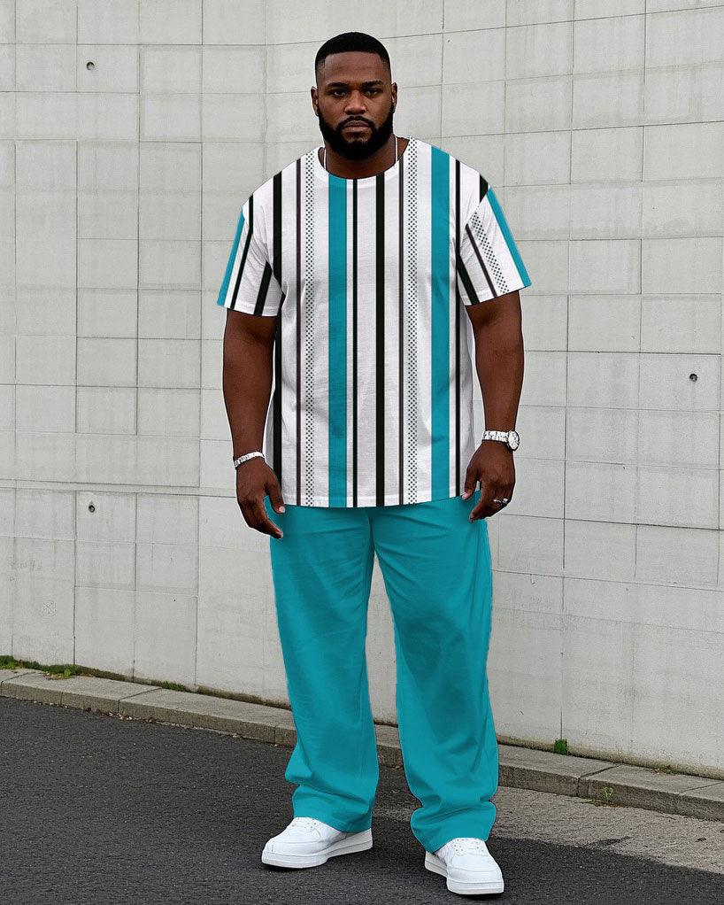 Big & Tall Blue Striped T-Shirt Pants Set for big men view 1