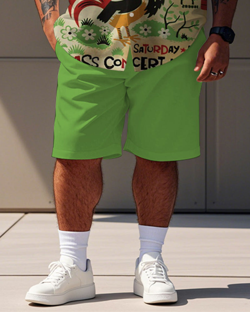 Big & Tall Green Graphic T-Shirt Shorts Set for big men view 3