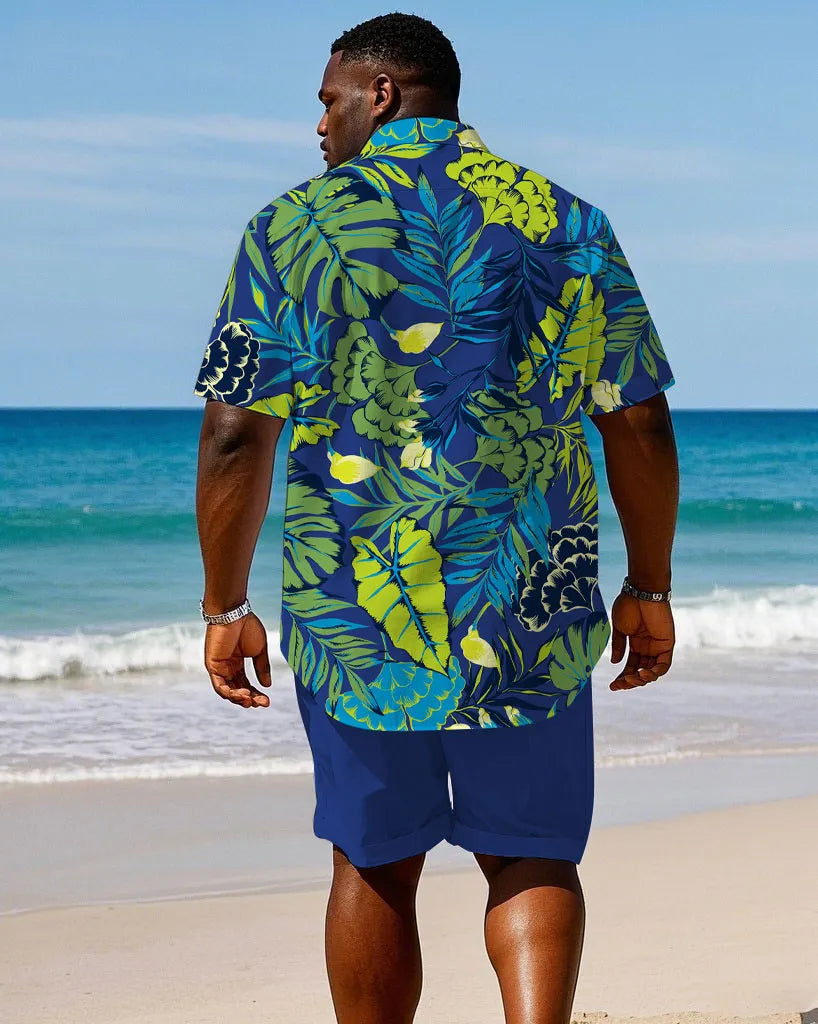 Big & Tall Blue Hawaiian T-Shirt Shorts Set for big men view 4