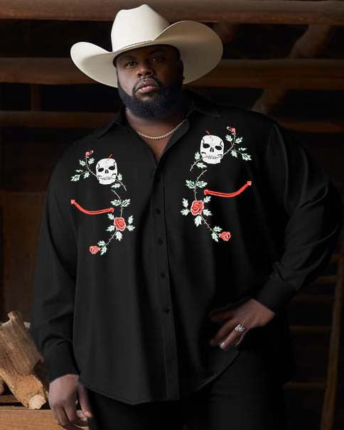 Big & Tall Western Denim Floral Two-piece Set for big men view 2