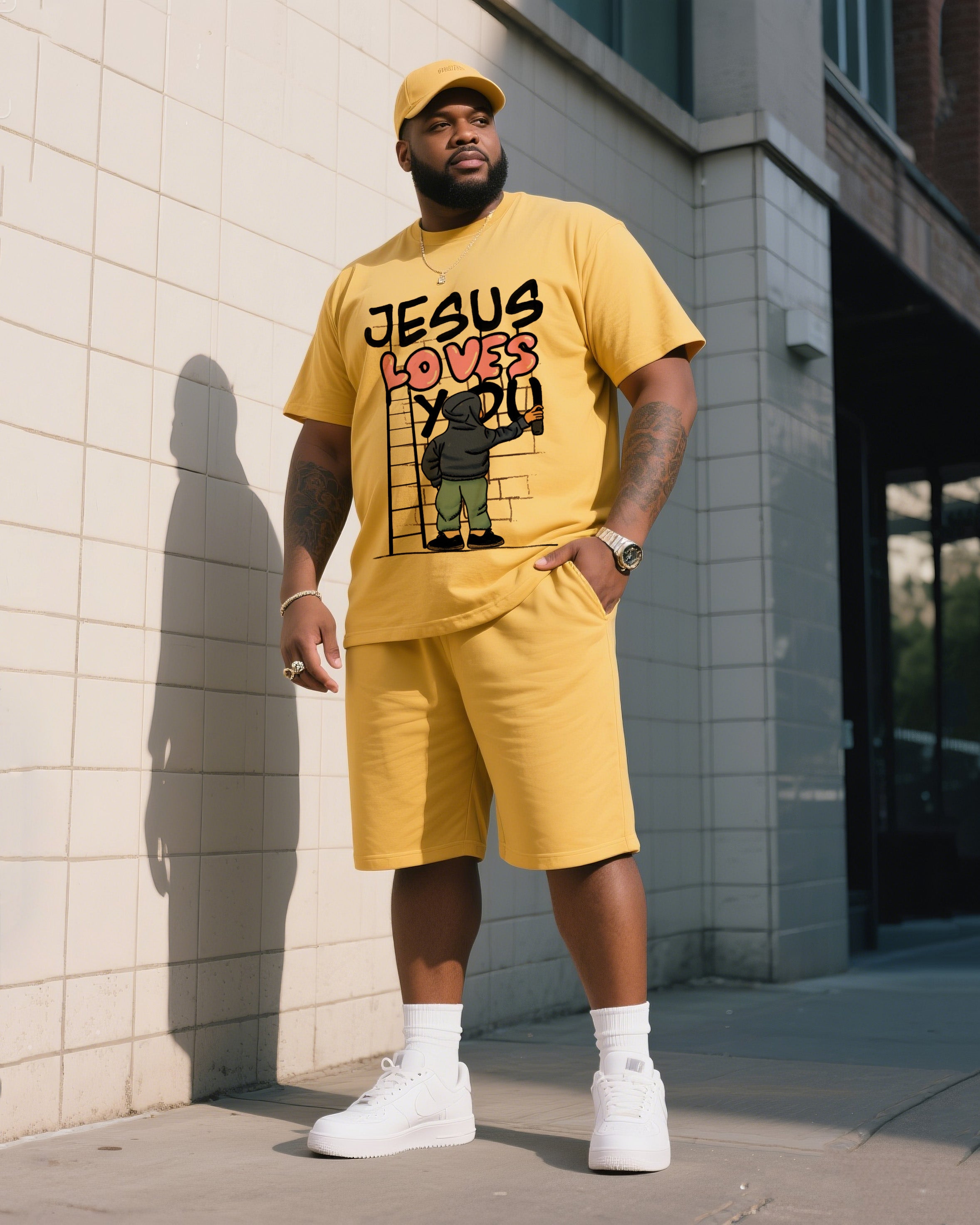 Big & Tall Graphic T-Shirt Shorts Set for big men view 3