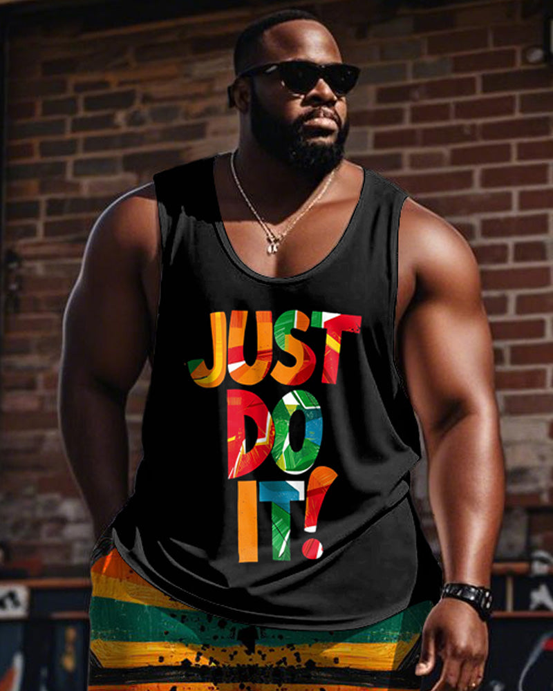 Big & Tall Graphic Graffiti Streetwear Vest Pants Set for big men view 2