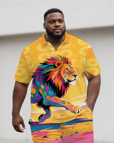 Big & Tall Graffiti Streetwear Polo Shorts Set for big men view 2