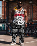 Big & Tall Geometric Graphic Graffiti Vest Pants Set for big men view 1