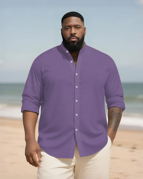 Big & Tall Solid Color Patchwork Long Sleeve Shirt for big men view 2