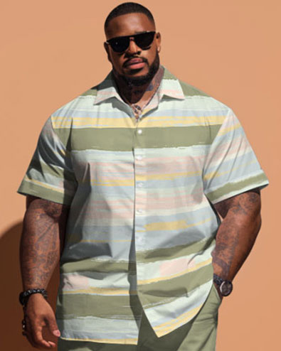Big & Tall Colorblock Striped T-Shirt Shorts Set for big men view 2
