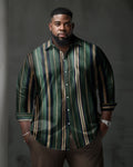 Big & Tall Green Yellow Striped Long Sleeve Shirt for big men view 1