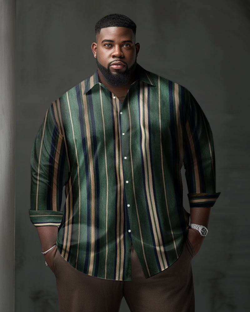 Big & Tall Green Yellow Striped Long Sleeve Shirt for big men view 1