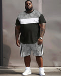 Big & Tall Black White Colorblock T-Shirt Shorts Set for big men view 2