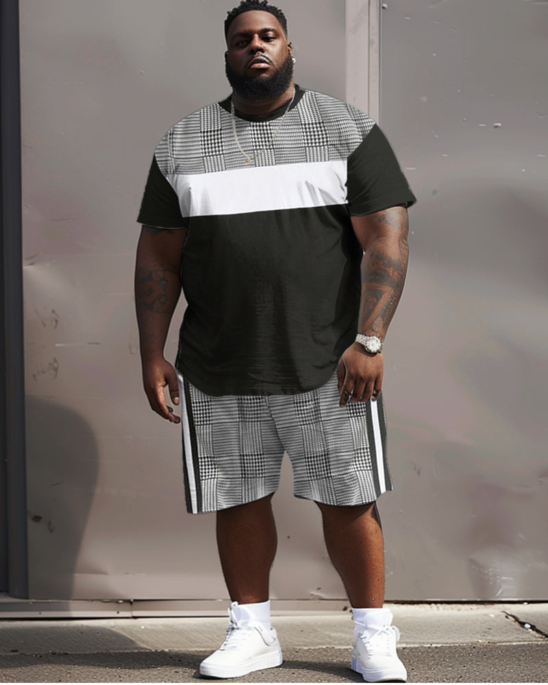 Big & Tall Black White Colorblock T-Shirt Shorts Set for big men view 2