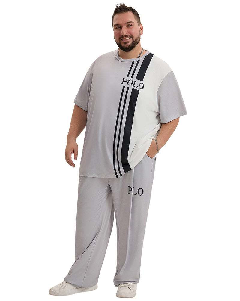 Big & Tall White Gray Colorblock T-Shirt Pants Set for big men view 6
