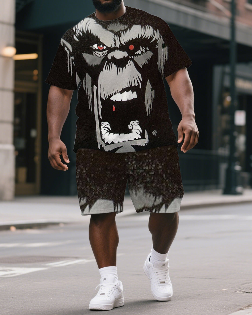 Big & Tall Graphic Streetwear T-Shirt Shorts Set for big men view 1