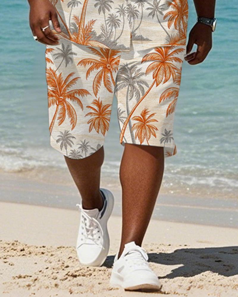 Big & Tall Orange Gray Hawaiian T-Shirt Shorts Set for big men view 3