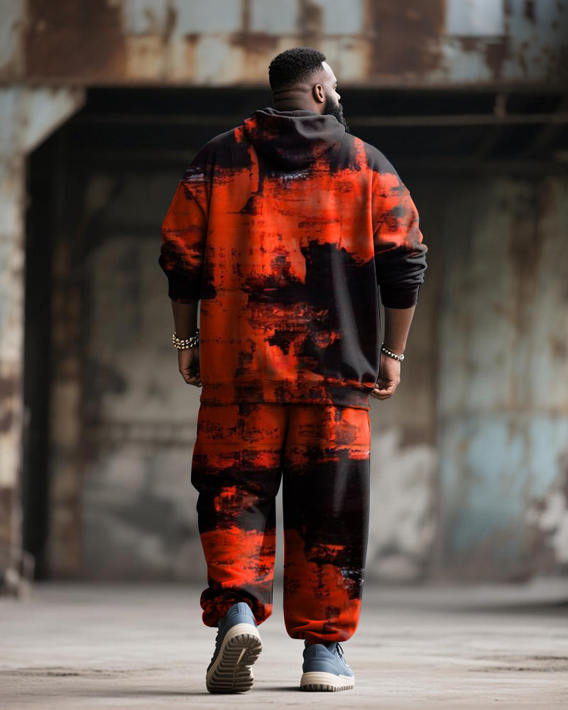 Big & Tall Black Red Graphic Hoodie Sweatpants Set for big men view 4