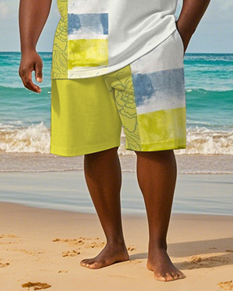 Big & Tall Hawaiian Striped T-Shirt Shorts Set for big men view 3