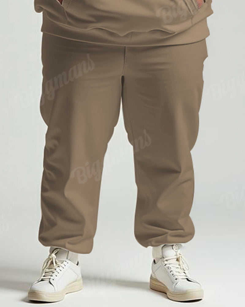 Big & Tall Khaki Colorblock Hoodie Sweatpants Set for big men view 3