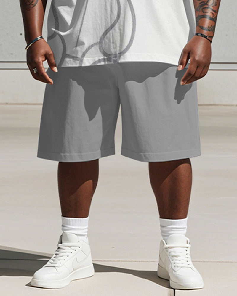 Big & Tall Gray Graphic T-Shirt Shorts Set for big men view 3