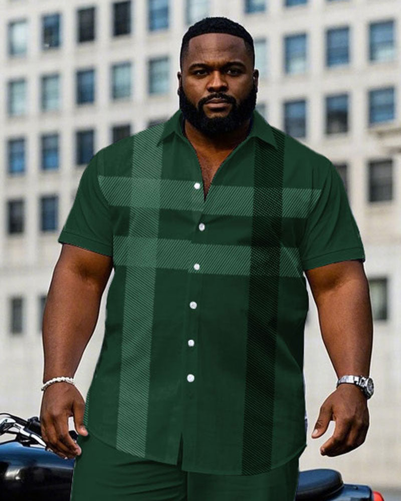 Big & Tall Green Plaid T-Shirt Pants Set for big men view 2