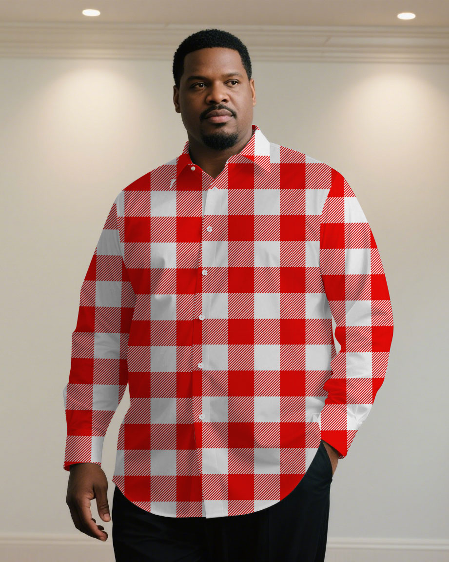 Big & Tall Red Plaid Long Sleeve Shirt for big men view 1