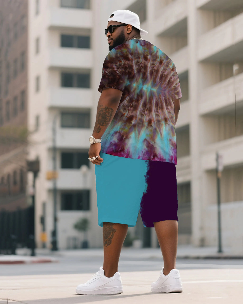 Big & Tall Colorblock Gradient T-Shirt Shorts Set for big men view 4