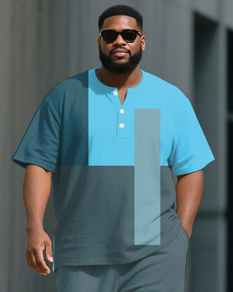 Big & Tall Blue Colorblock T-Shirt Pants Set for big men view 2