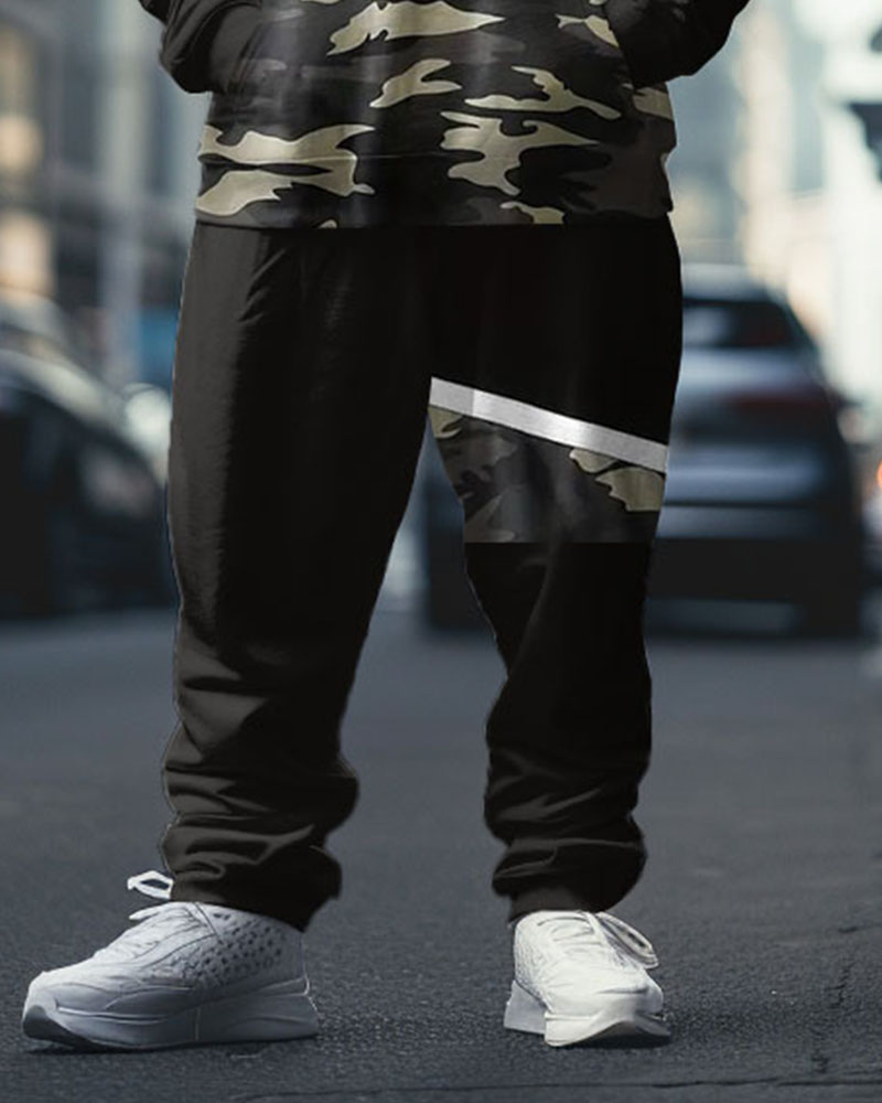 Big & Tall Black Graphic Hoodie Sweatpants Set for big men view 3
