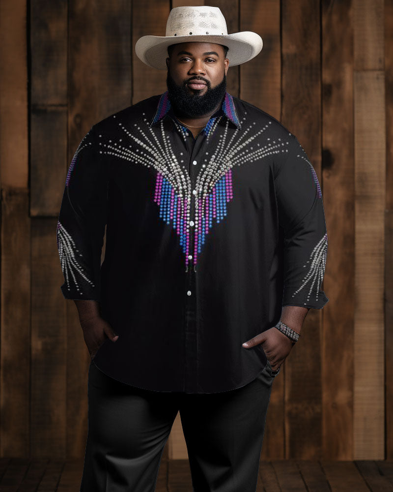Big & Tall Western Denim Graphic Long Sleeve Shirt for big men