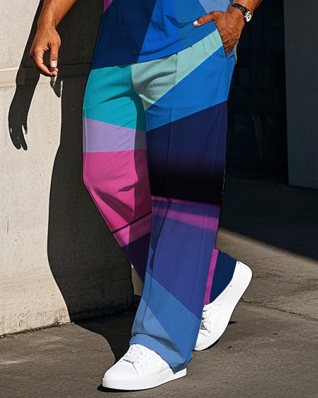 Big & Tall Colorblock Striped Graphic Vest Pants Set for big men view 3